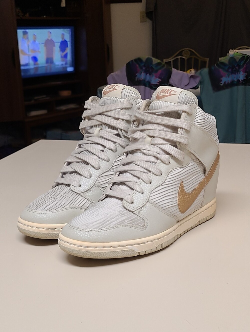 Nike Dunk Sky Hi Light Bone Metallic Bronze wedge skateboard sneakers size 8.5